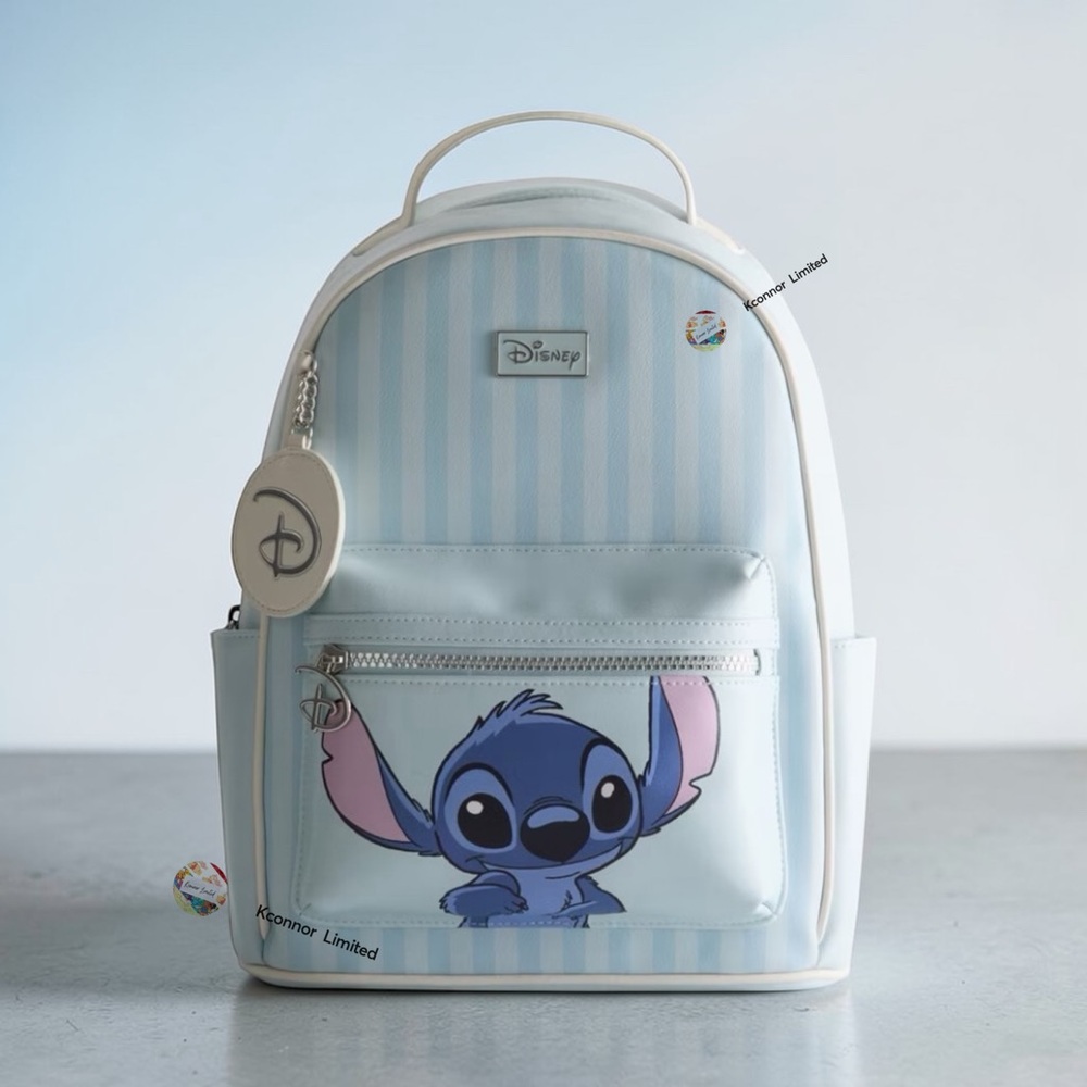 Disney Pastel Blue Striped Backpack with Stitch Design
